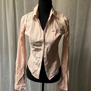 Light pink striped Hollister button down shirt size small